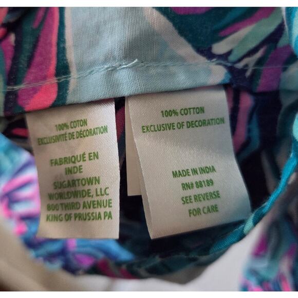 Lilly Pulitzer Large Embroidered Beaded Top Blouse Blue Pink 100% Cotton - Picture 7 of 9